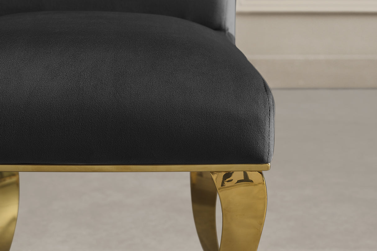 Stuhl MODERN BAROCK, samtschwarz mit goldenen Edelstahlbeinen