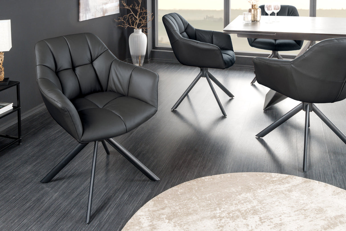 Swivel chair PAPILLON rotatable 180° with armrests leather black