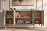 Sideboard AURUM 180cm textured front gold circle accent mango wood turquoise gold metal feet