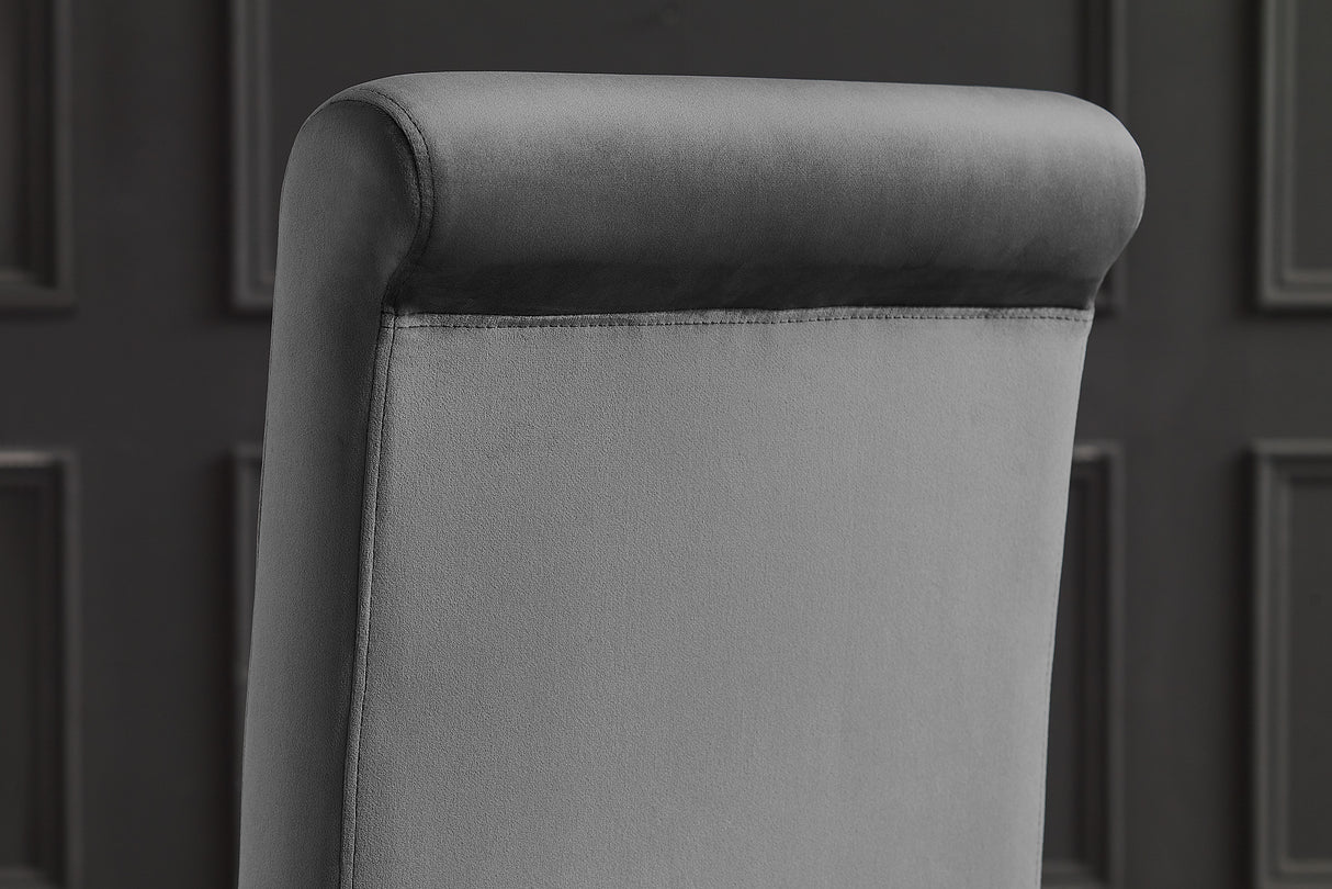 Stuhl MODERN BAROCK, samtgrau mit silberfarbenen Edelstahlbeinen