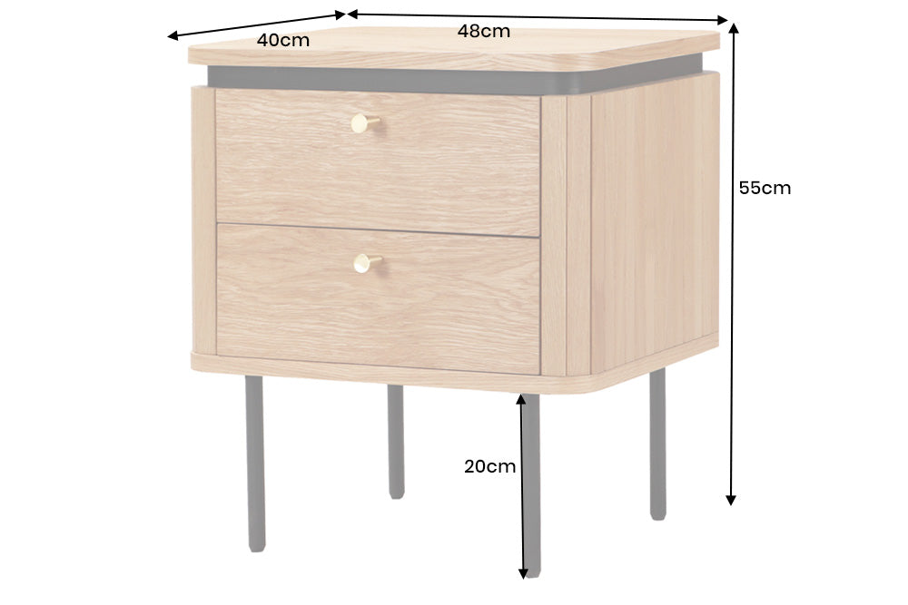 Bedside table ATELIER 55cm natural oak wood look w/ black legs
