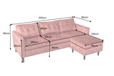 Corner sofa STOCKHOLM 220cm 3-seater w/ ottoman button tufted look velvet dusky pink