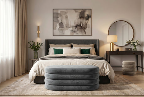 Bench chest VOGUE 85cm oval upholstered w/ storage space velvet grey