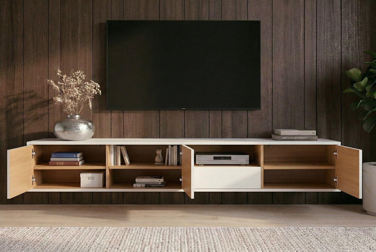 TV-Board LOFT 200cm hanging white natural