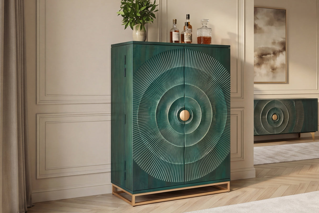 Barschrank GOLDEN SUNSET 140cm 3D Mangoholz türkis