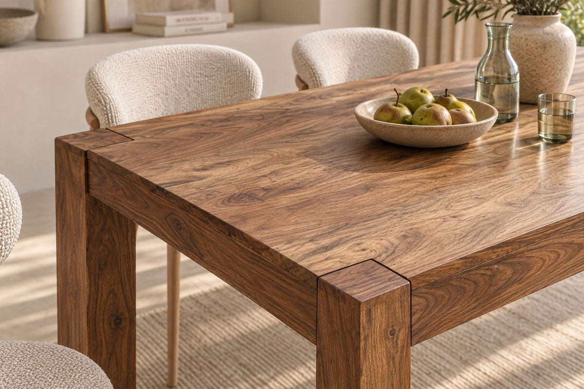 Esstisch MAKASSAR 160cm Sheesham Holz braun stone finish