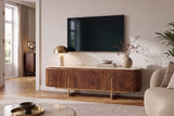 TV-Board GATSBY 160cm retro style mango wood travertine top brown gold
