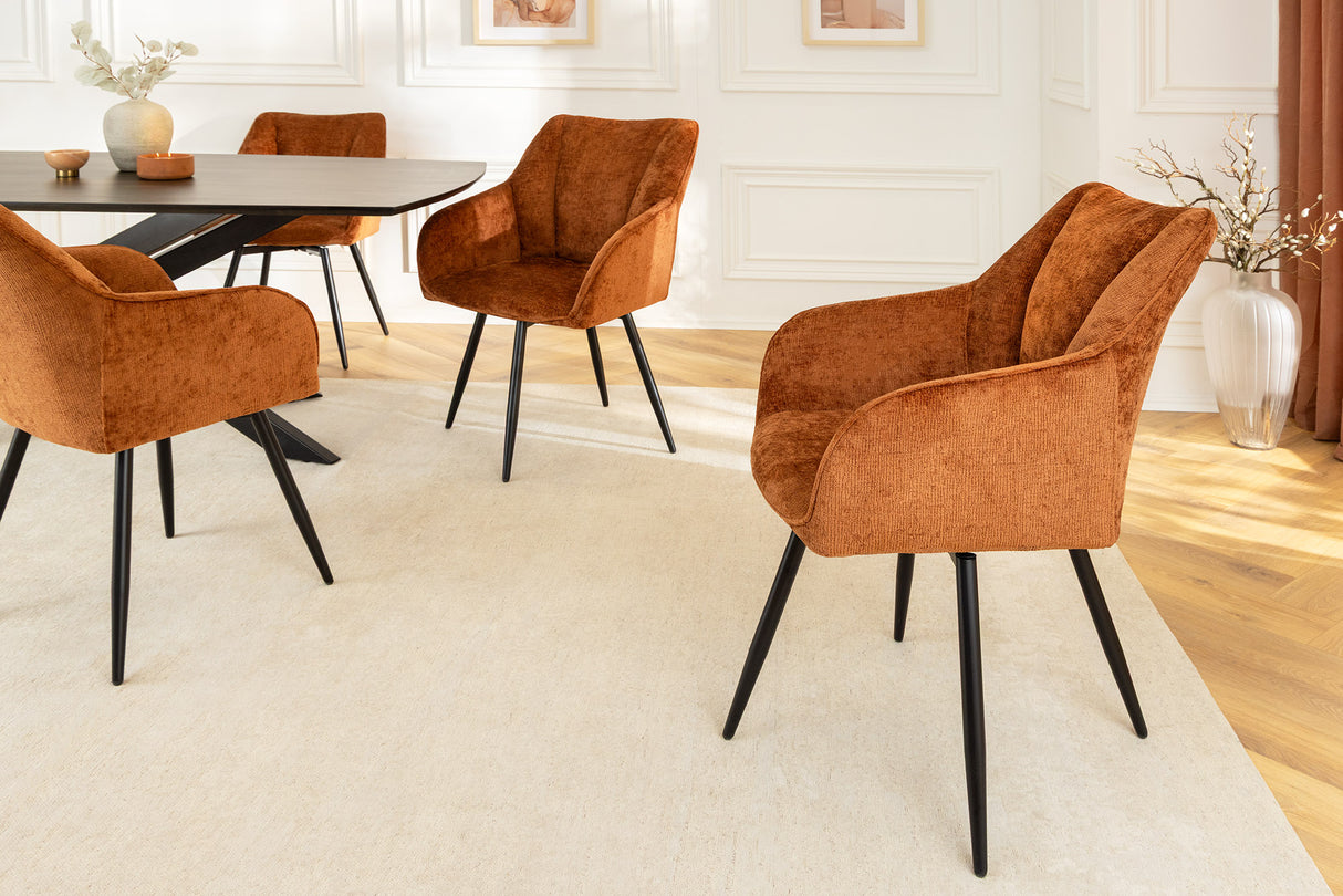 Swivel chair AVIGNON 360° w/ armrests chenille fabric rust brown and black legs