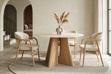 Dining table ORGANIKO 120cm round natural travertine top w/ oak wood look frame