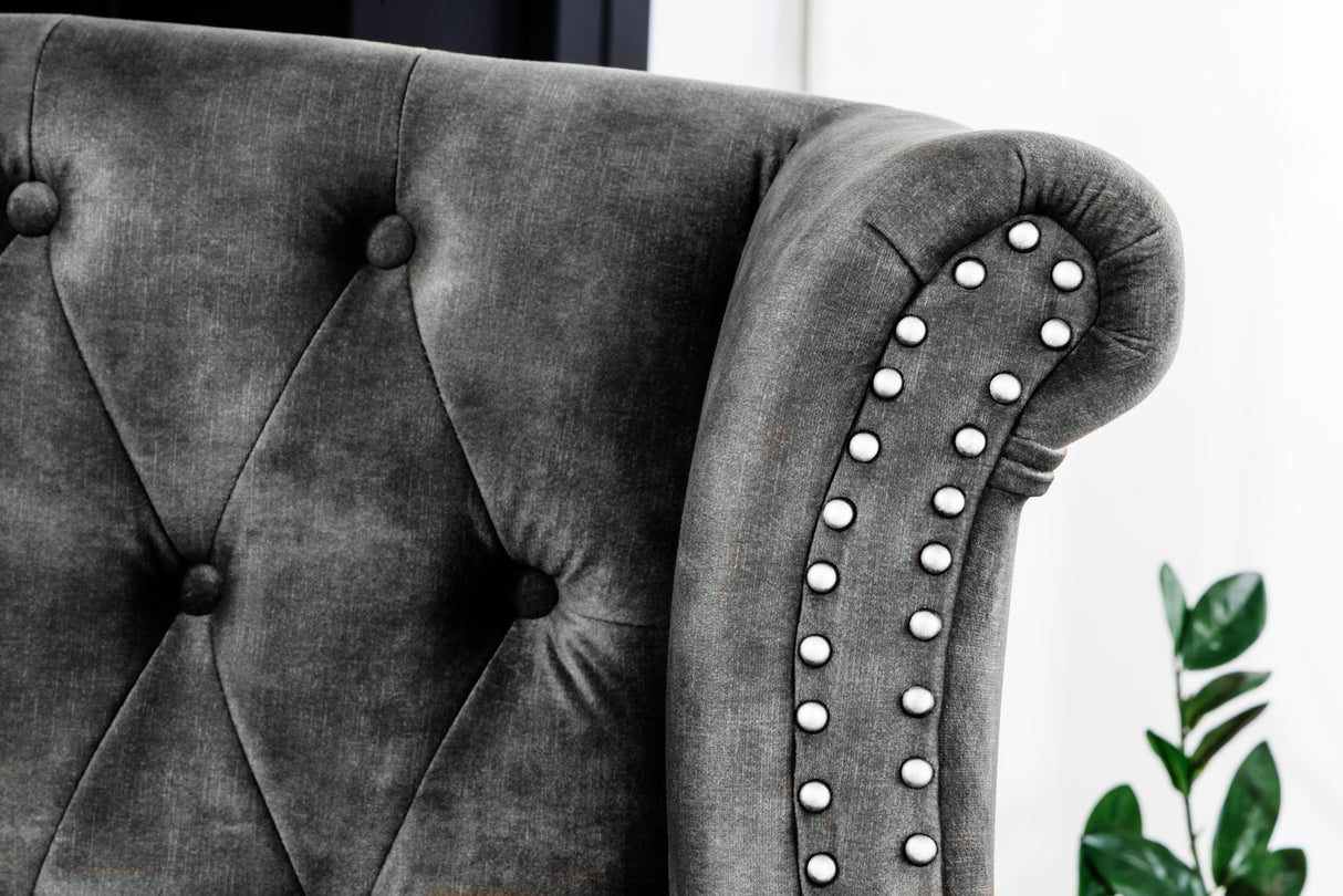 Wing chair CHESTERFIELD antique look velvet grey