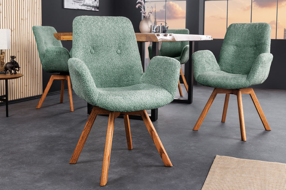 Drehstuhl BALTIC 360° drehbar Bouclé mint mit Eichenbeinen natur