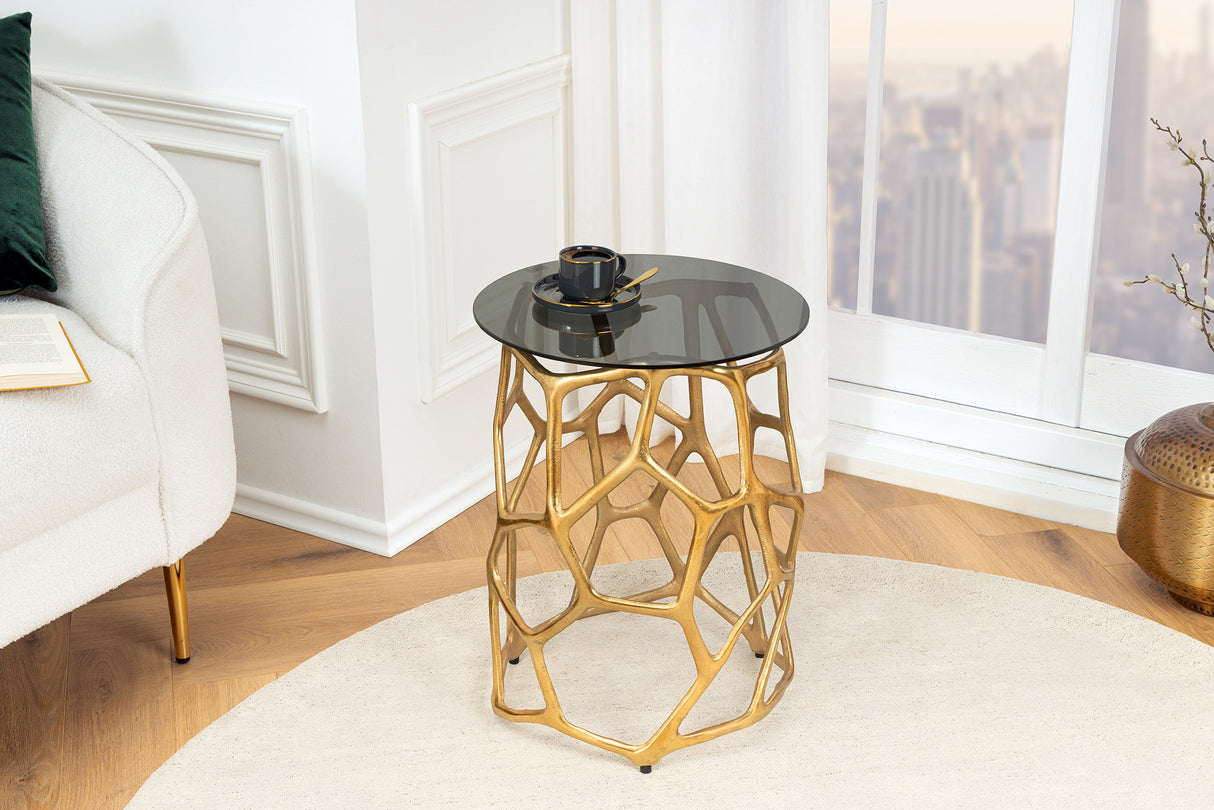 Side table LIQUID GEOMETRIE 50cm tempered black glass gold