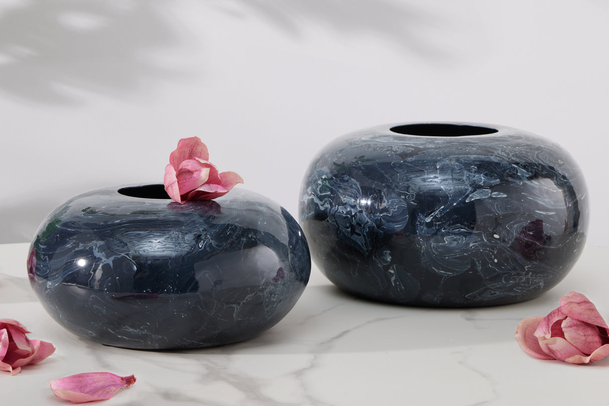 Vase STONE 23-26cm set of 2 marble look black