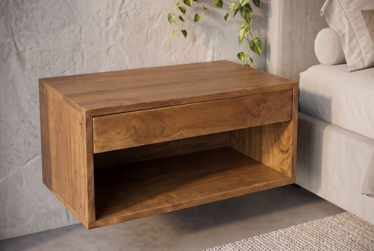 Bedside table PURE 50cm hanging mango wood brown honey finish