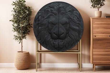 Highboard LION 140cm 3D mango wood black golden frame