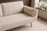 Schlafsofa DIVANI 220 cm 3-Sitzer mit Armlehnkissen, Strukturstoff greige, Holzfüße