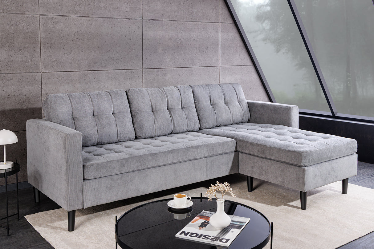 Ecksofa STOCKHOLM 220cm 3-Sitzer Cord grau