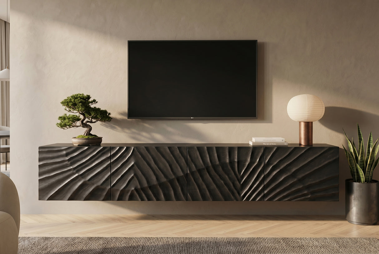 TV-Board SCORPION 200cm 3D hanging black mango wood