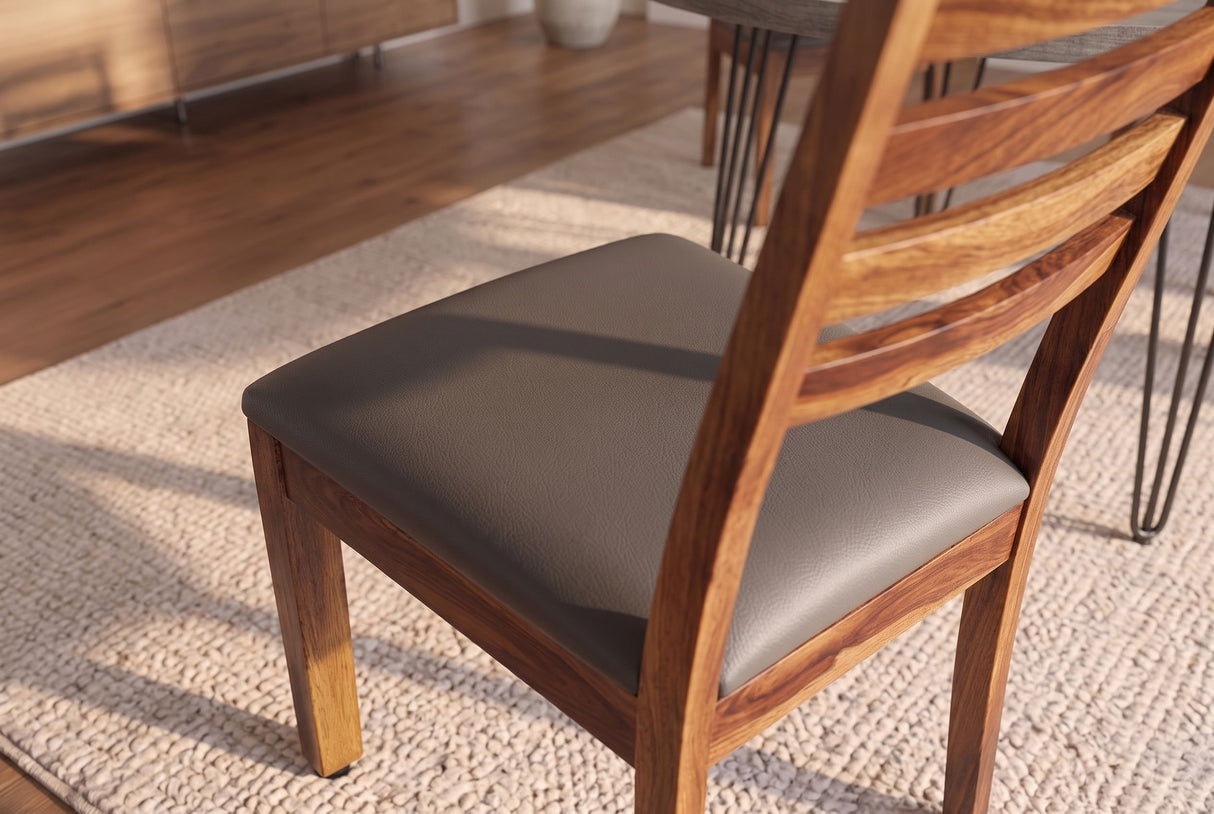 Stuhl MAKASSAR 90cm Kunstleder dunkelgrau und Palisanderholz braun