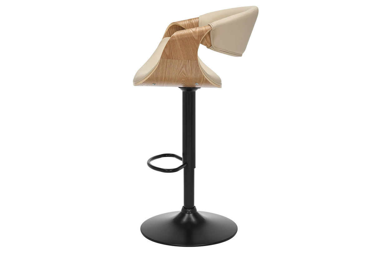 Barhocker ORGANIC 89-100cm drehbar mit Armlehnen Kunstleder cremebeige und Eichenholzoptik