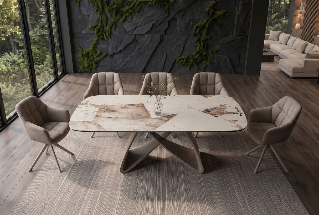 Dining table INFINITY 180-220-260cm boat-shaped extendable italian patagonia ceramic white brown