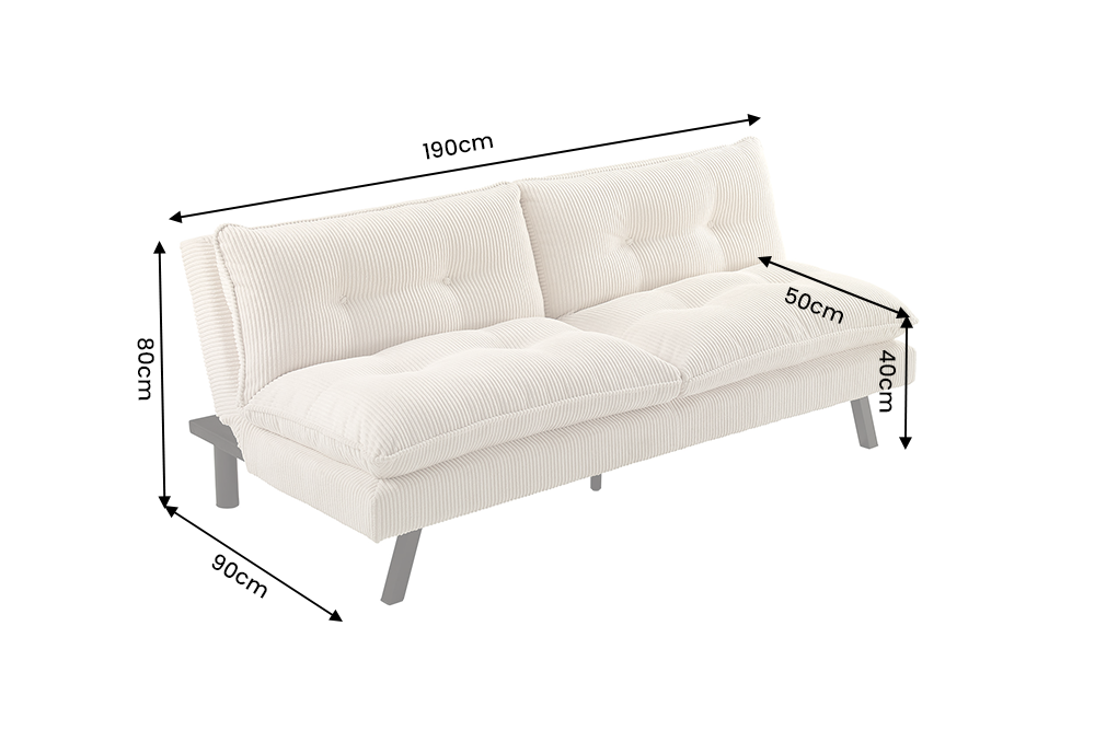 Sofa bed COCOONING 190cm 3-seater cord beige