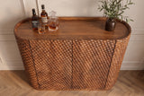 Bar cabinet ADLON 140cm 3D textured front rounded edges mango wood natural w/ wine rack