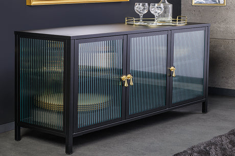 Vitrine AMSTERDAM 105cm Riffelglas schwarz