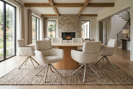 Swivel chair UNIQUE 180° auto-return w/ armrests chenille fabric beige champagne