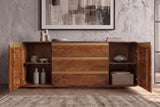 Sideboard MONZA 180cm fluted front rounded edges mango wood brown w/ gold details