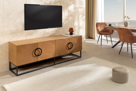 TV-Lowboard GRANDEZZA 180cm oak wood look w/ black metal frame