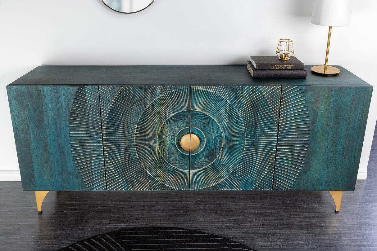 Sideboard GOLDEN SUNSET 180cm 3D mango wood turquoise