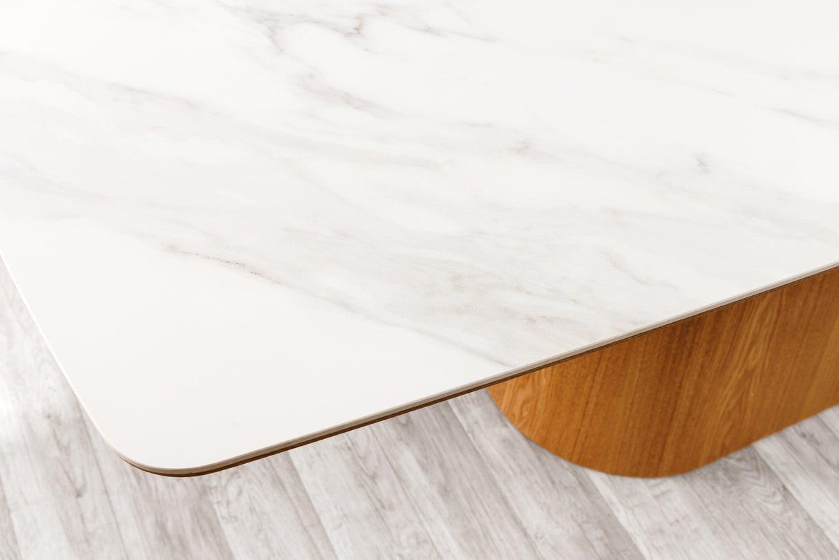 Dining table UNIQUE 200cm frame oak wood verneered ceramic white marble top