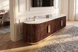 TV-Board GATSBY 170cm Retro Stil Mangoholz Marmorplatte weiß braun gold