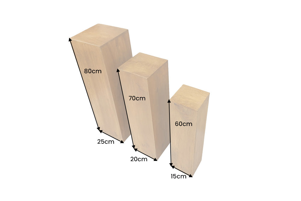 Decoration pillar MAKASSAR 60-80cm set of 3 mango wood brown honey finish