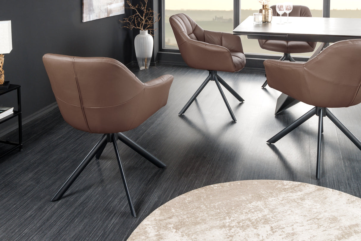 Swivel chair PAPILLON rotatable 180° with armrests Leather brown black