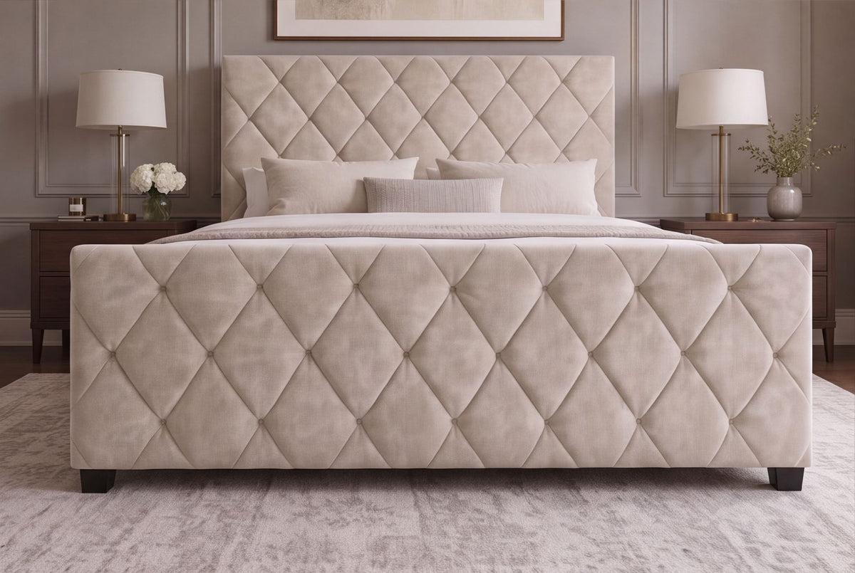 Bett ELYSIUM 180x200cm mit Stauraum und Lattenrost Samt Champagner Beige
