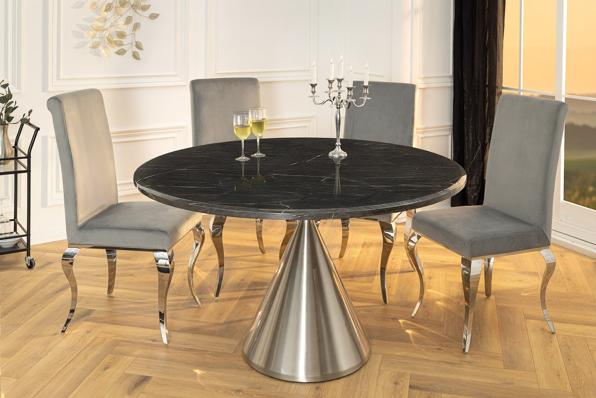 Esstisch ELEGANCIA 130cm rund Gestell Chrom schwarz Marmoroptik