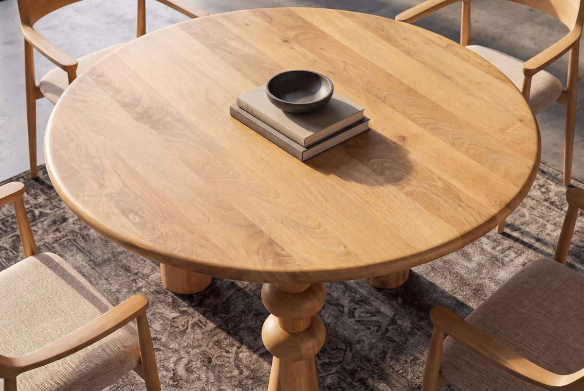 Dining table ARTE 120cm round sculptural legs mango wood natural