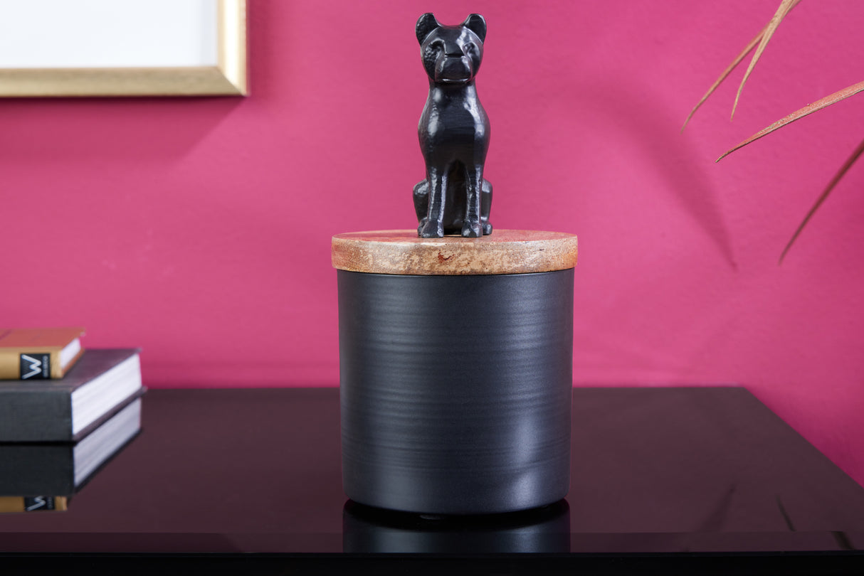Sculpture tin PANTHER 20cm iron black mango wood natural
