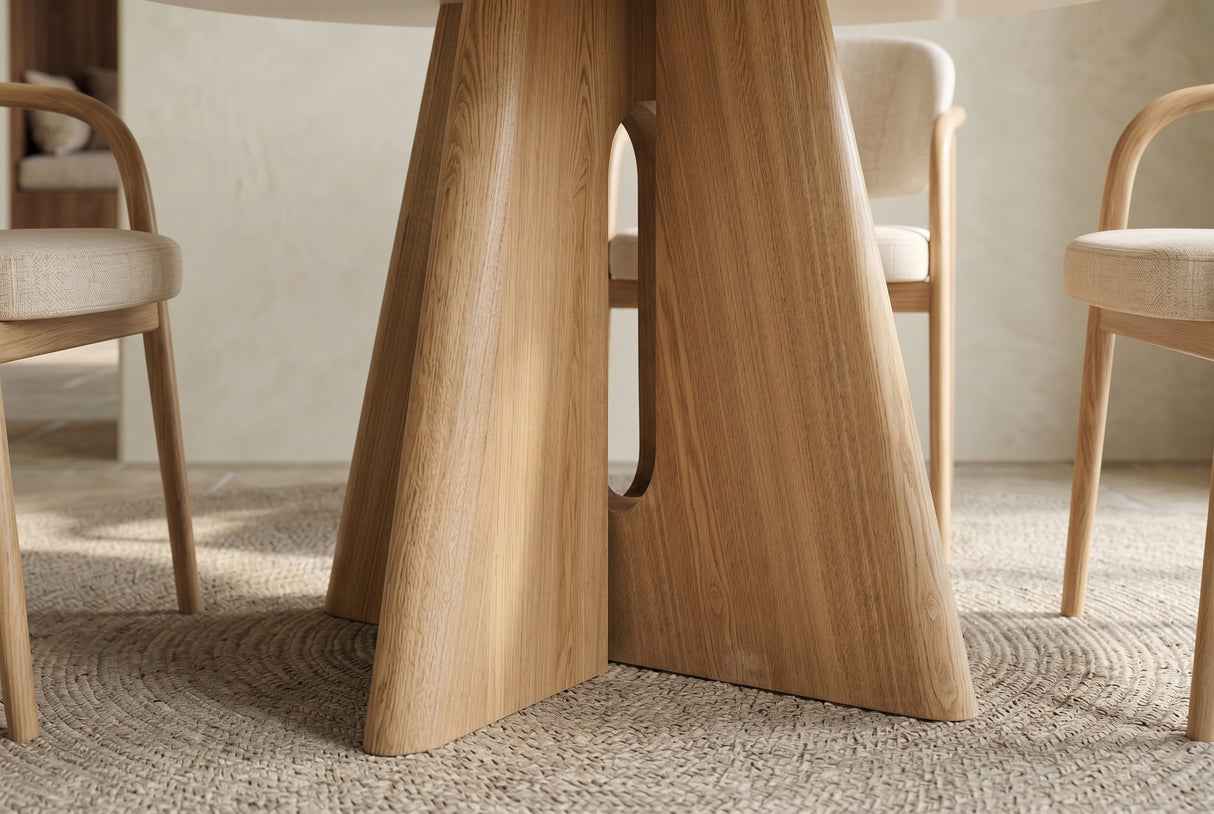 Dining table ORGANIKO 120cm round natural travertine top w/ oak wood look frame