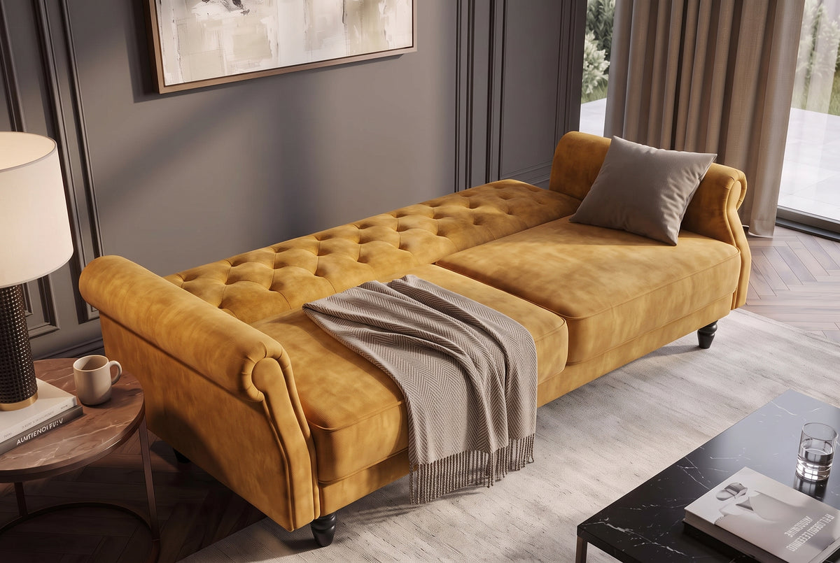 Sofa bed MAISON BELLE AFFAIRE 220cm velvet mustard yellow