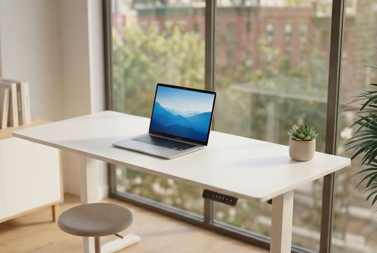 Bürotisch WHITE DESK 140cm höhenverstellbar anthrazit mit weißem Gestell