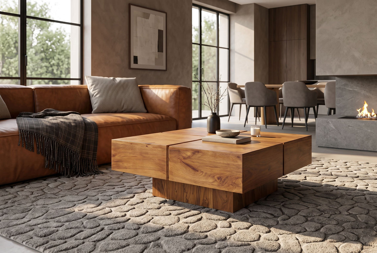 Coffee table BOLT 70cm mango wood brown honey finish