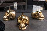 Coffee table SKULL 90cm gold 8mm tempered glass