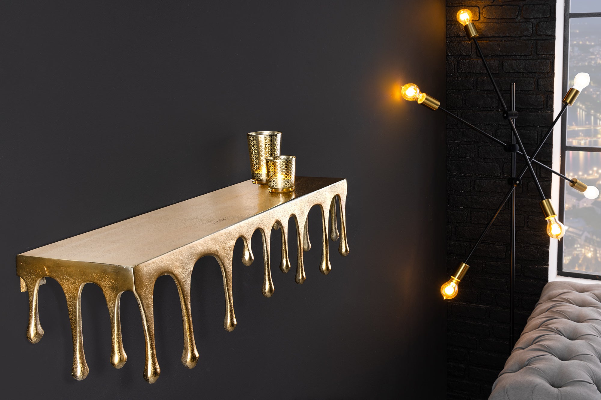 Wall decoration coat rack LIQUID LINE 60cm teardrop design antique gol ...