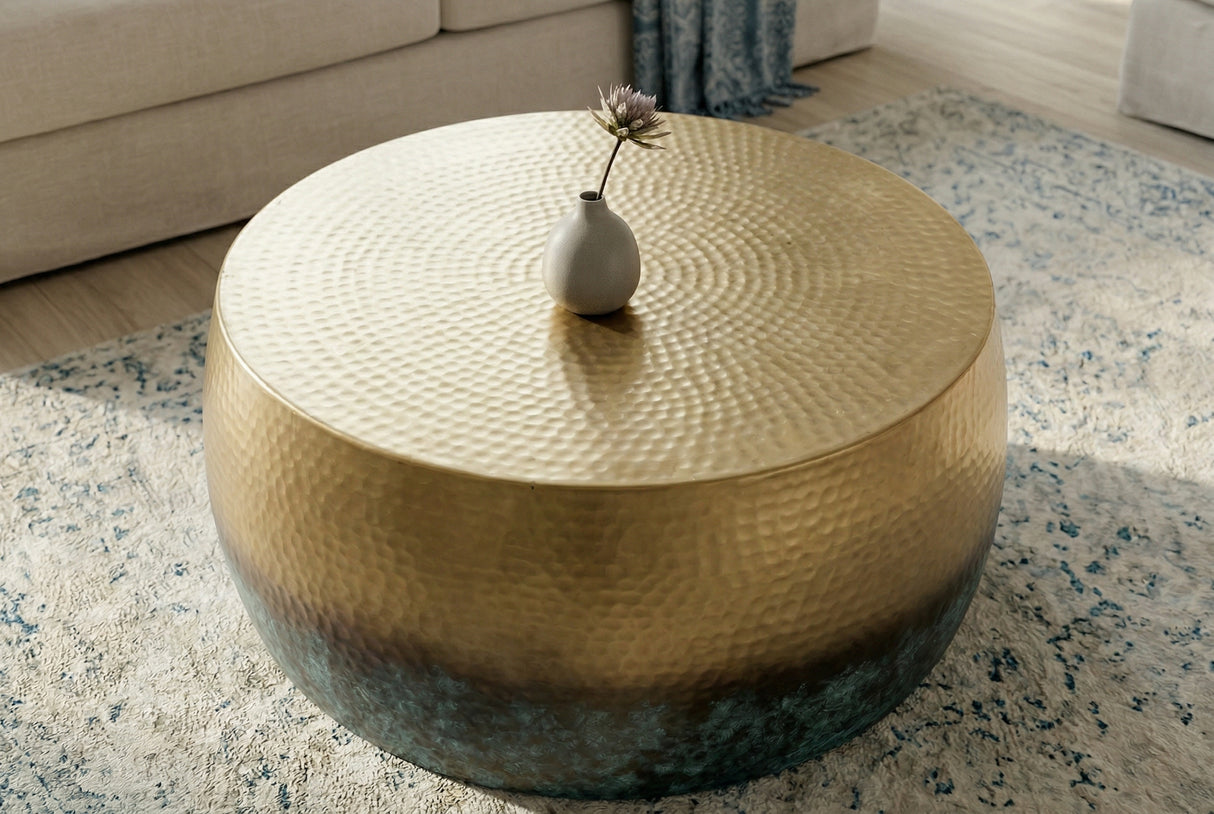 Couchtisch ORIENT III 60cm gold Hammerschlageffekt mit Patina