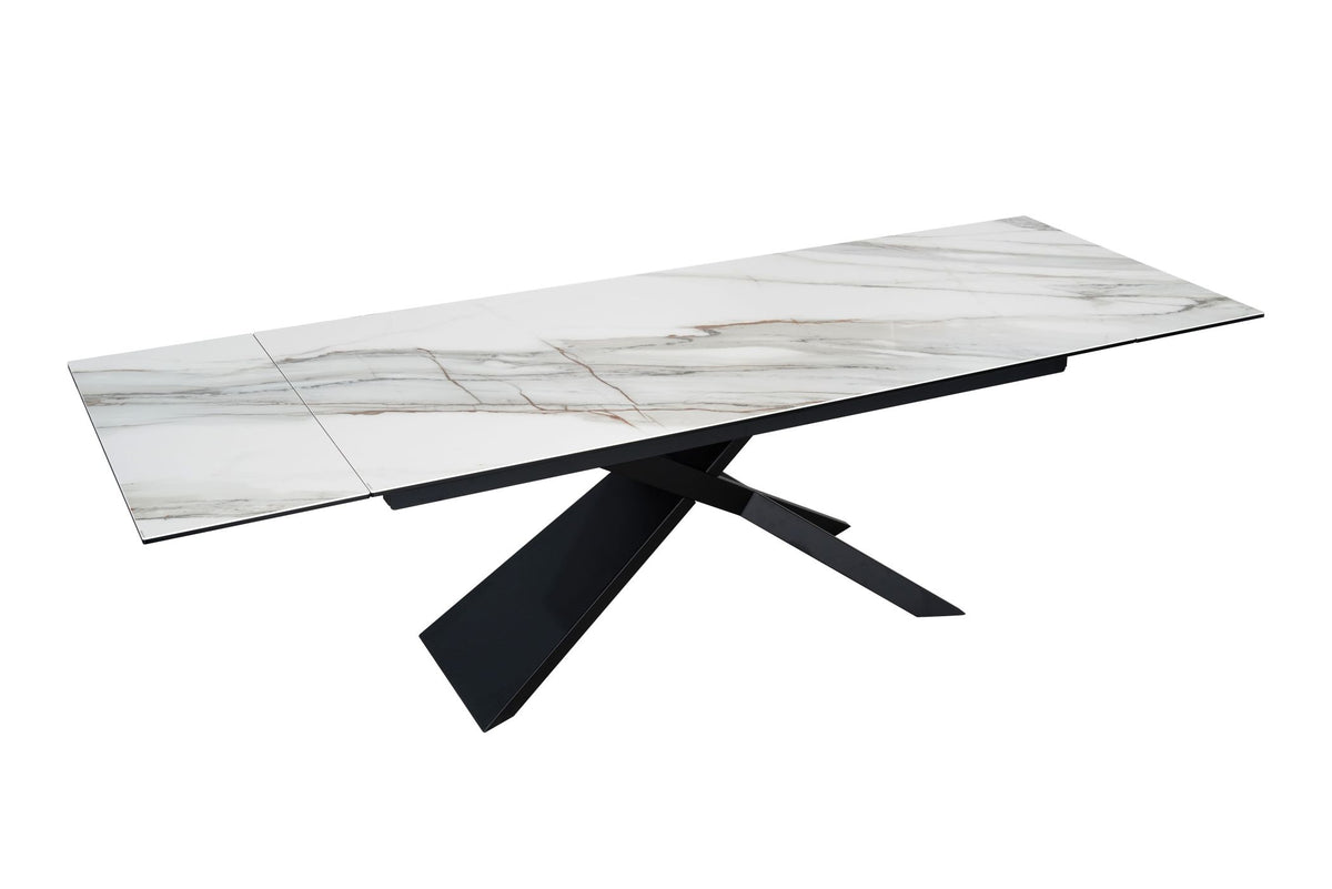 Esstisch EUPHORIA 180-220-260cm ausziehbar, Carrara Oro Keramik in Marmoroptik mit schwarzem Sternenfuß