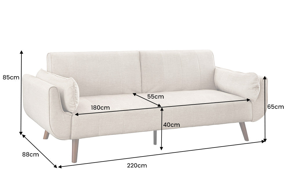 Sofa bed DIVANI 220cm 3-seater velvet champagne beige