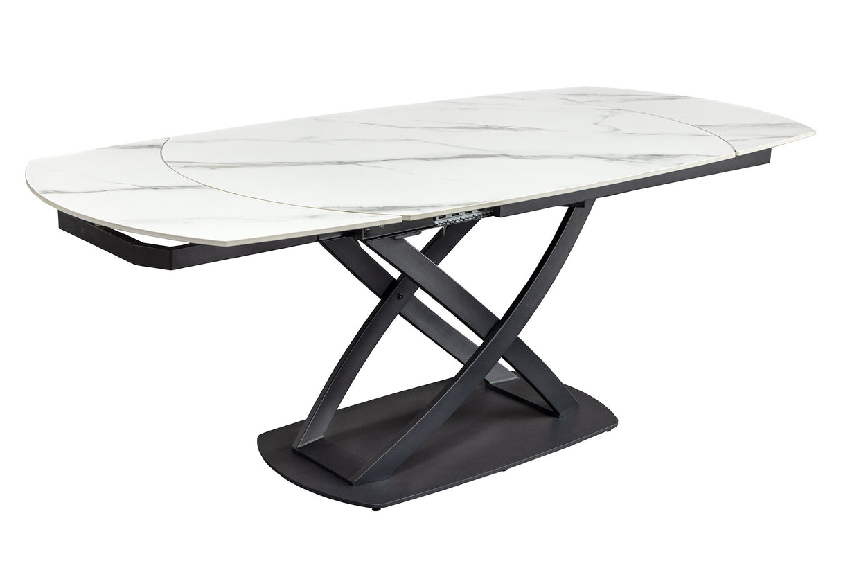 Dining table INCEPTION 130-190cm extendable oval ceramic top white marble look